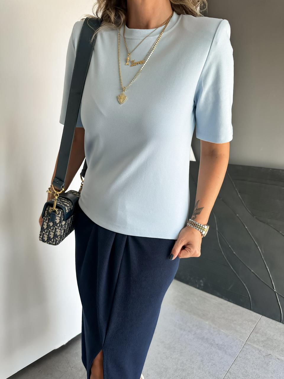 Mavi Vatkalı Cotton Tshirt