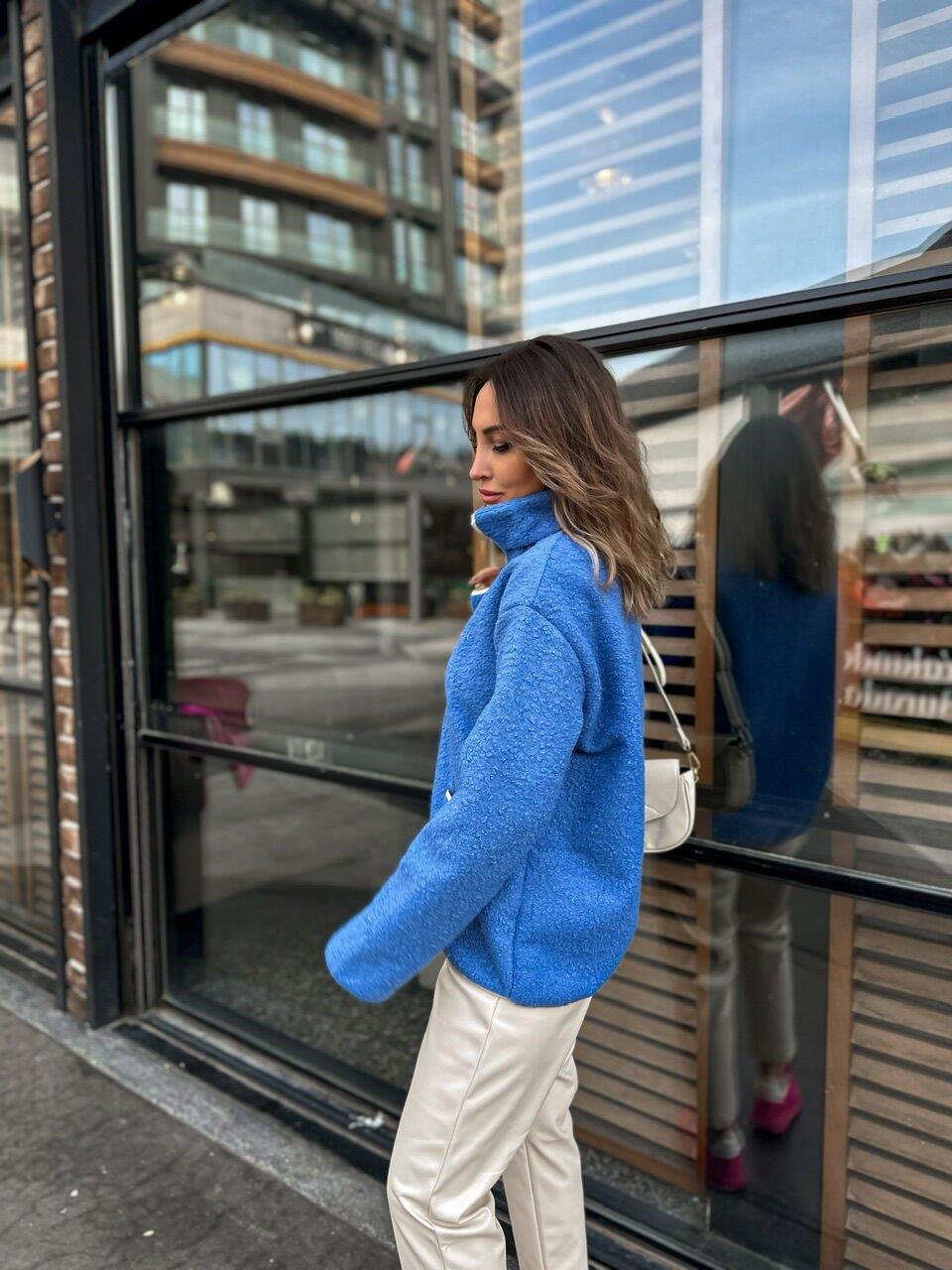 Mavi Yaka Fermuarlı Buklet Sweatshirt