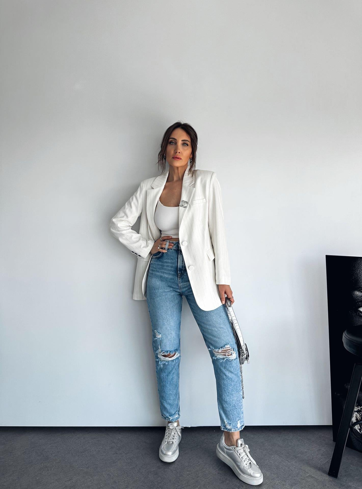 Mavi Yırtıklı Premium Mom Jean