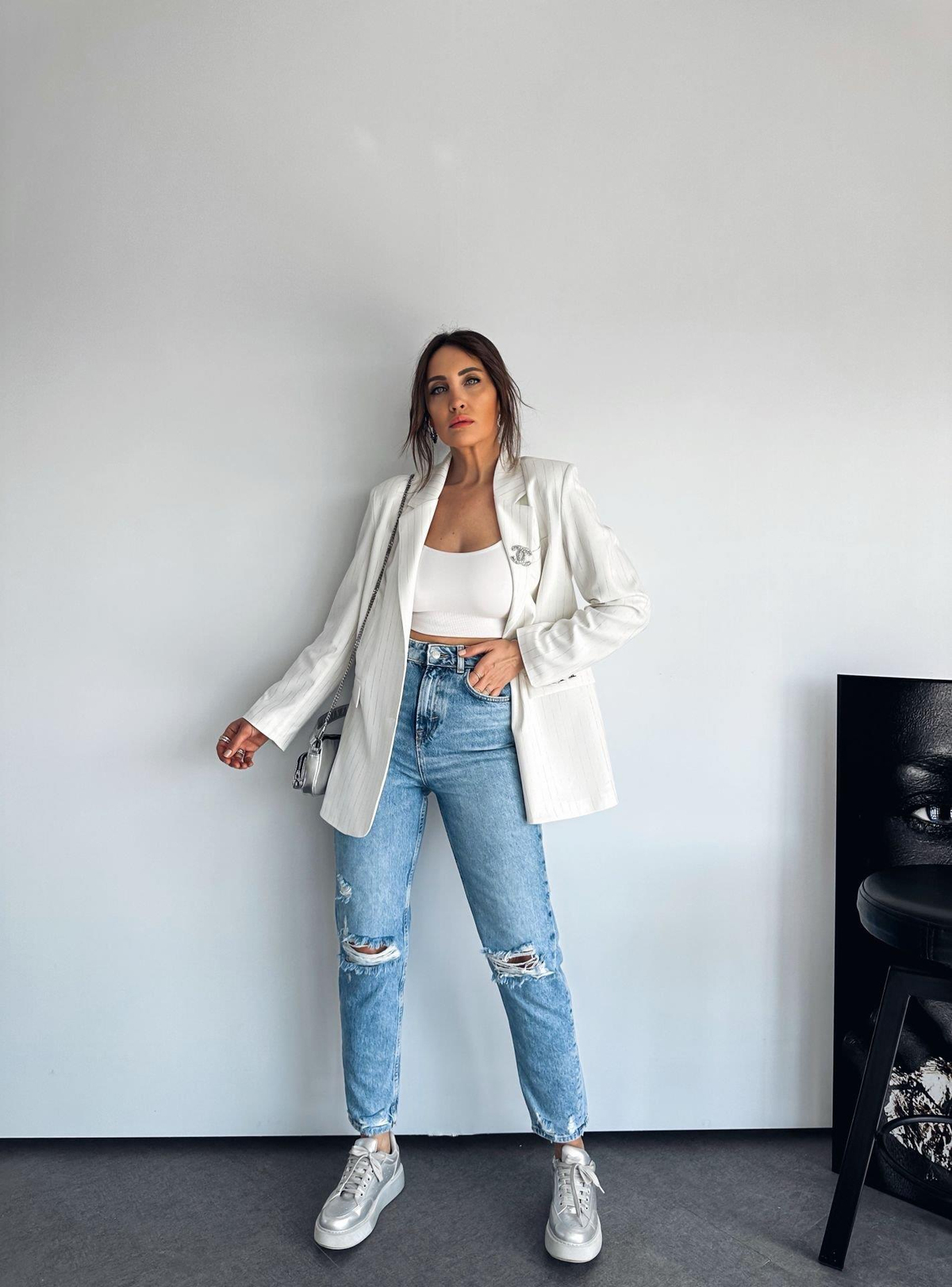 Mavi Yırtıklı Premium Mom Jean