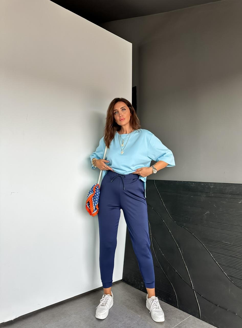 Mavi Yırtmaçlı Cotton Oversize Tshirt