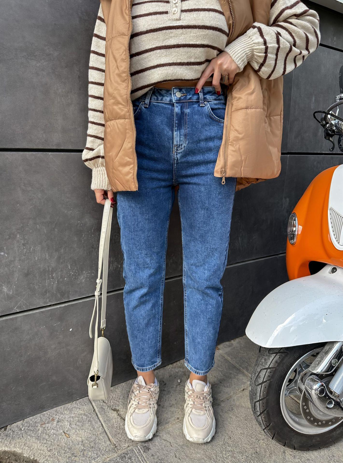 Mavi Yüksek Bel Mom Jean
