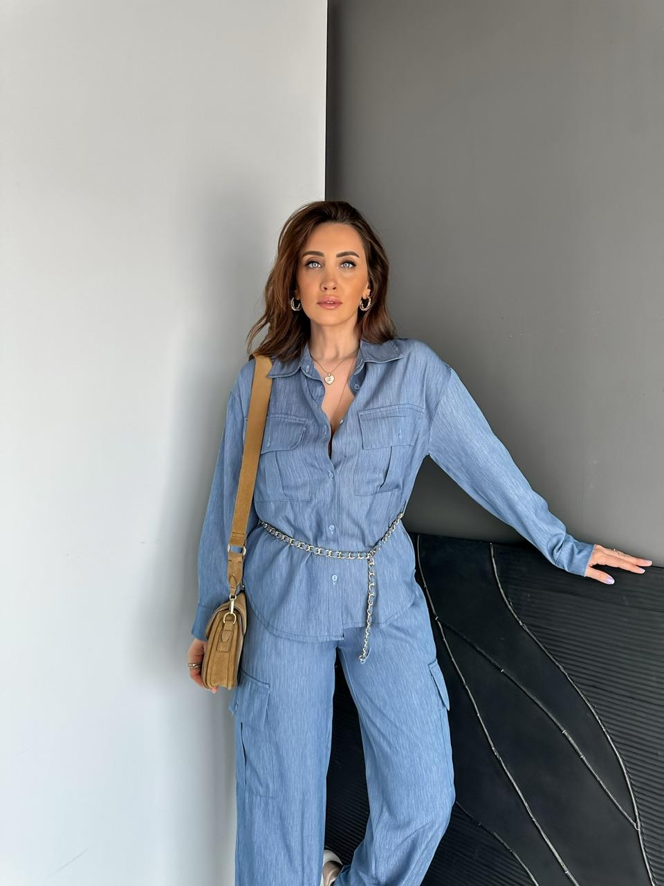 Mavi Zincir Kemerli Safari Takım
