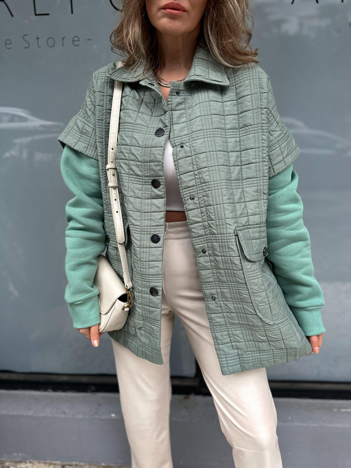Mint Yeşili Sweat Detaylı Çıtçıtlı Ceket