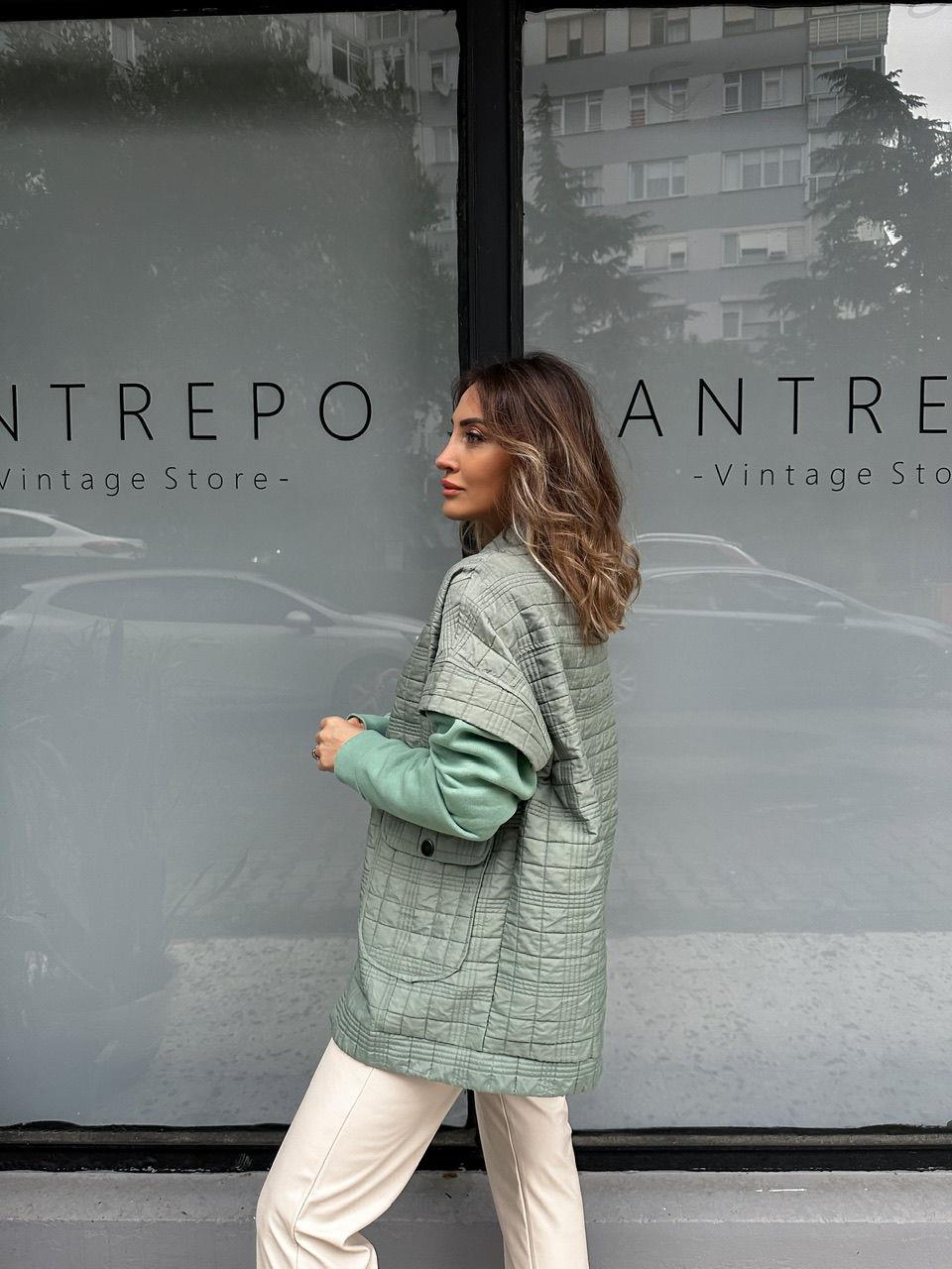 Mint Yeşili Sweat Detaylı Çıtçıtlı Ceket