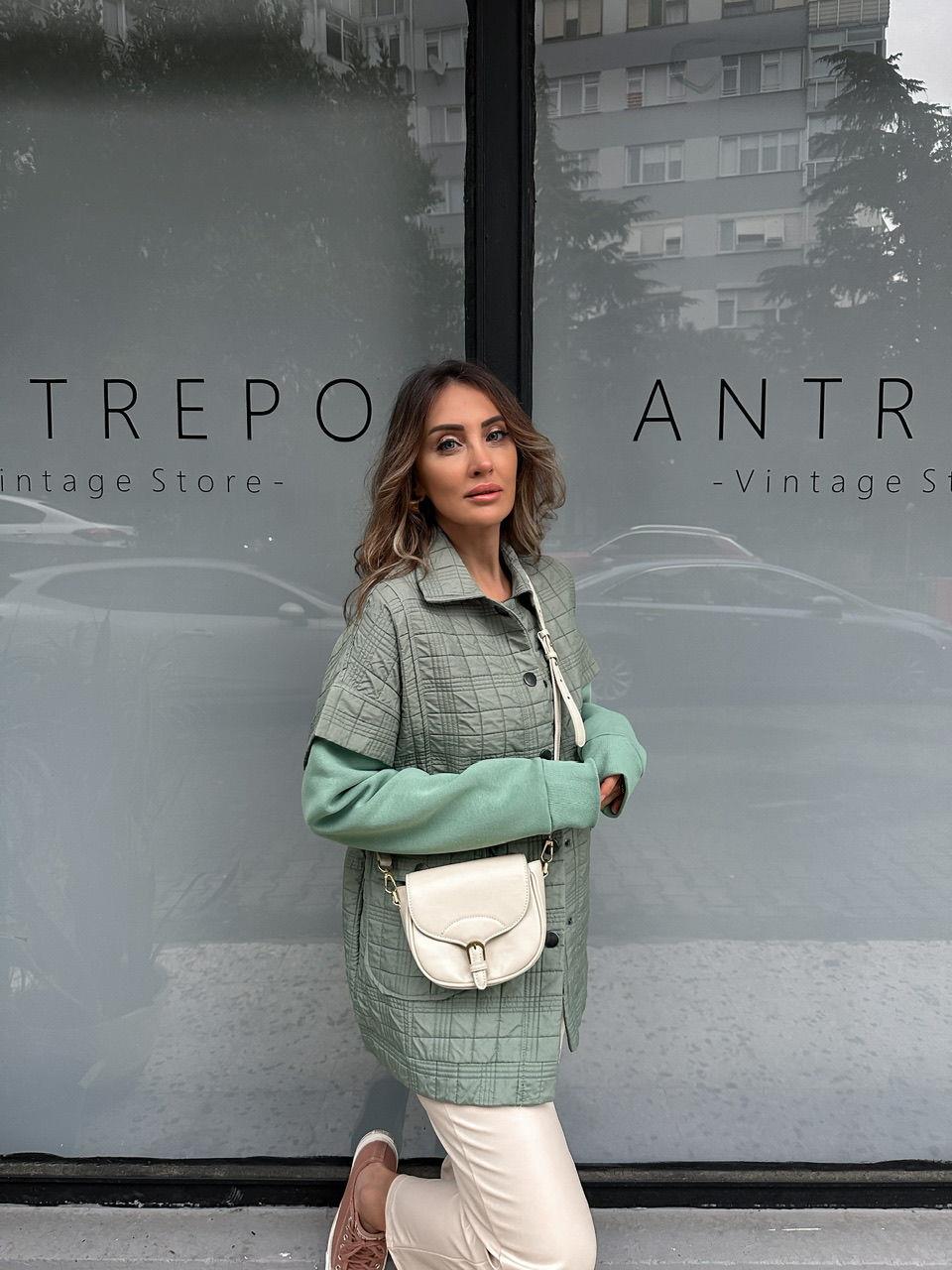 Mint Yeşili Sweat Detaylı Çıtçıtlı Ceket