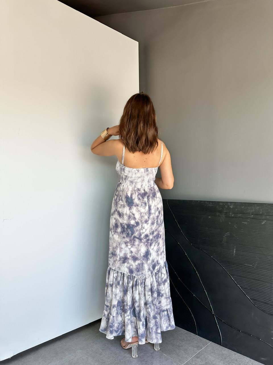 Mor Batik Desen İp Askılı Elbise