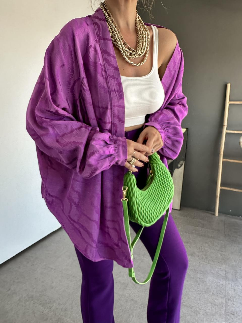 Mor Desenli Kimono