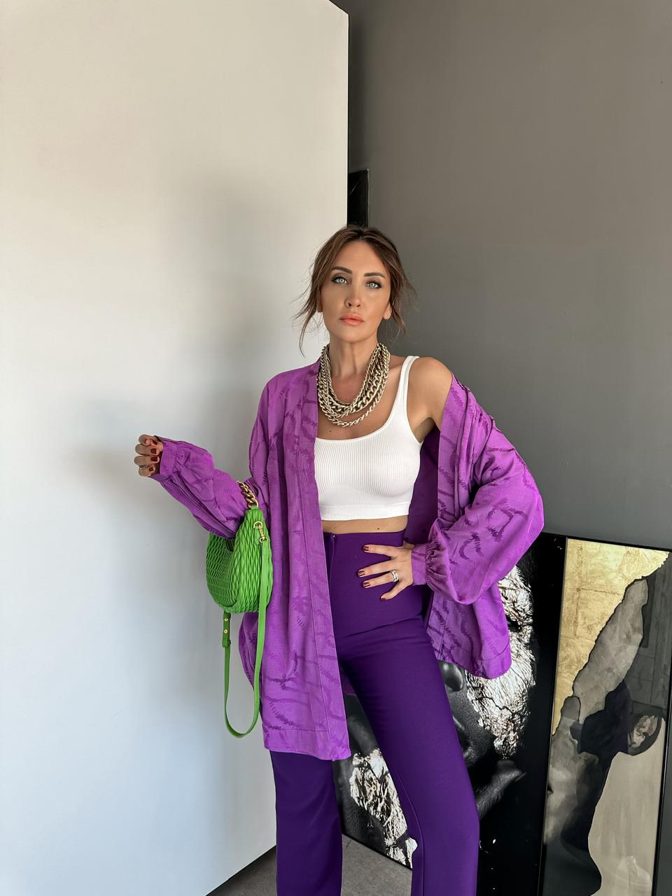 Mor Desenli Kimono