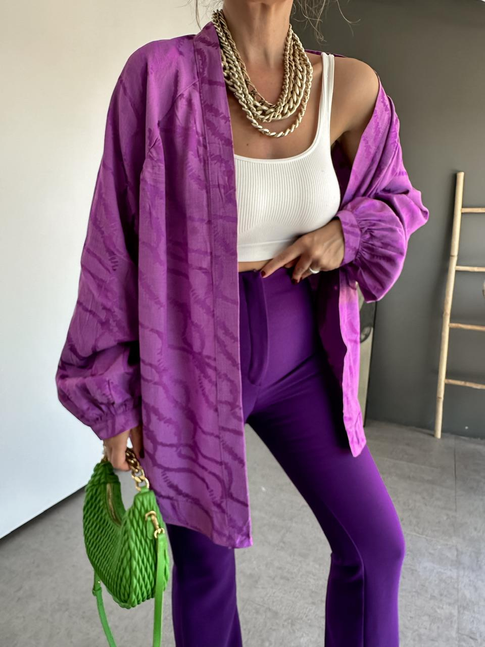 Mor Desenli Kimono