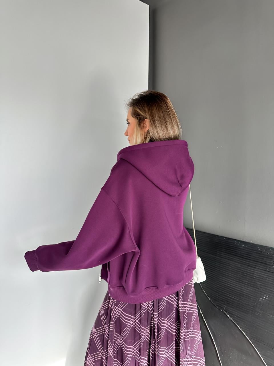 Mor Fermuarlı Şardonlu Sweatshirt