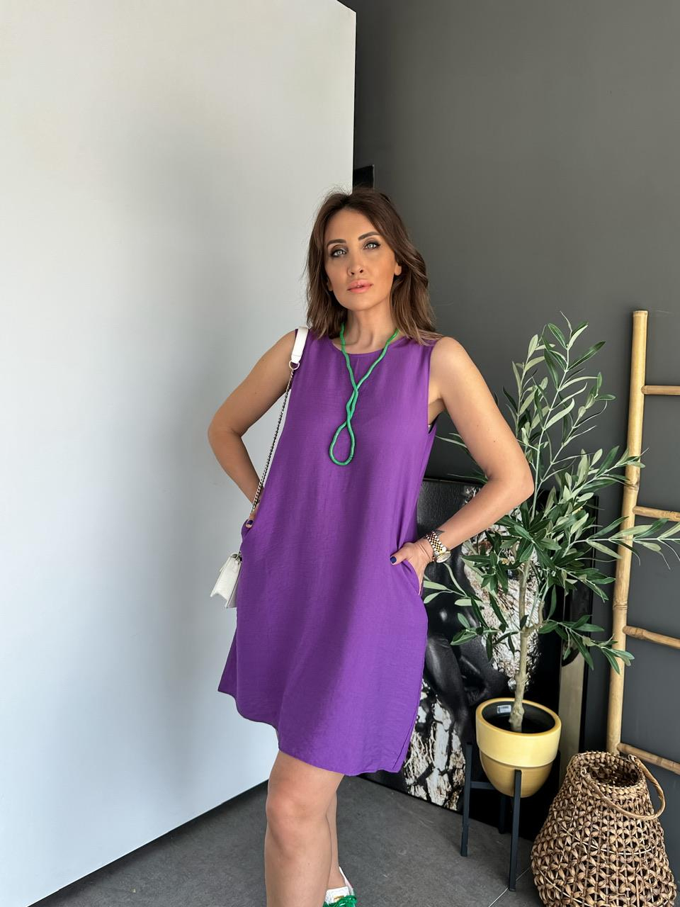 Mor Kolsuz Cepli Basic Elbise