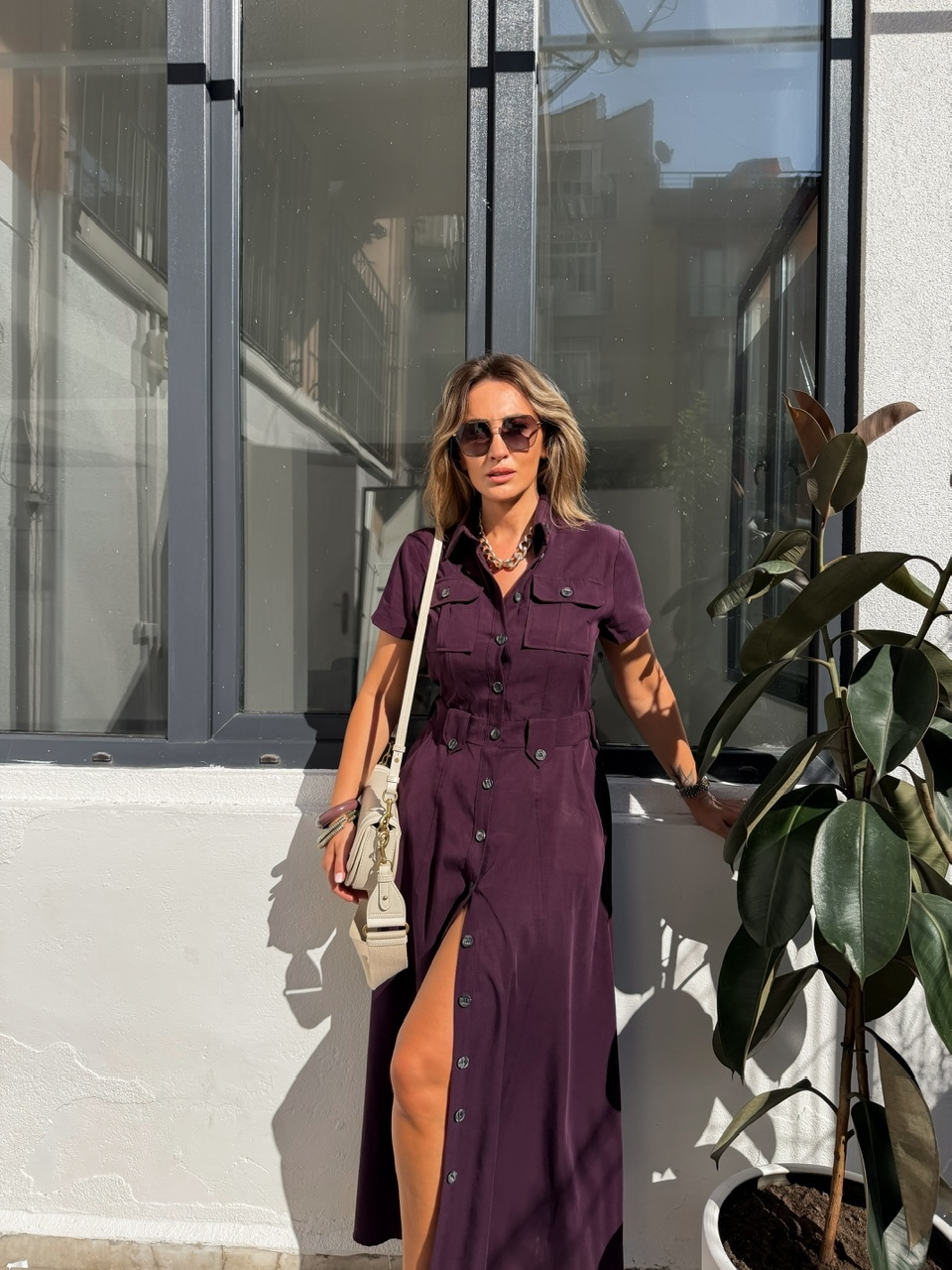 Mürdüm Cepli Spor Kesim Düğmeli Elbise