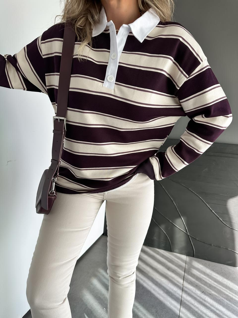 Mürdüm Çizgili Orijinal Sweatshirt