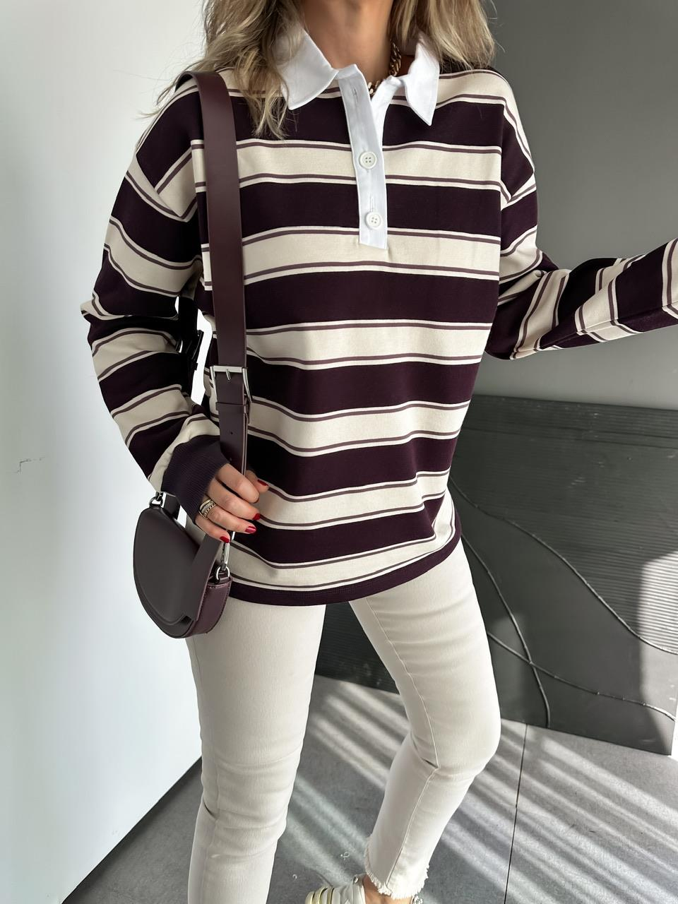 Mürdüm Çizgili Orijinal Sweatshirt