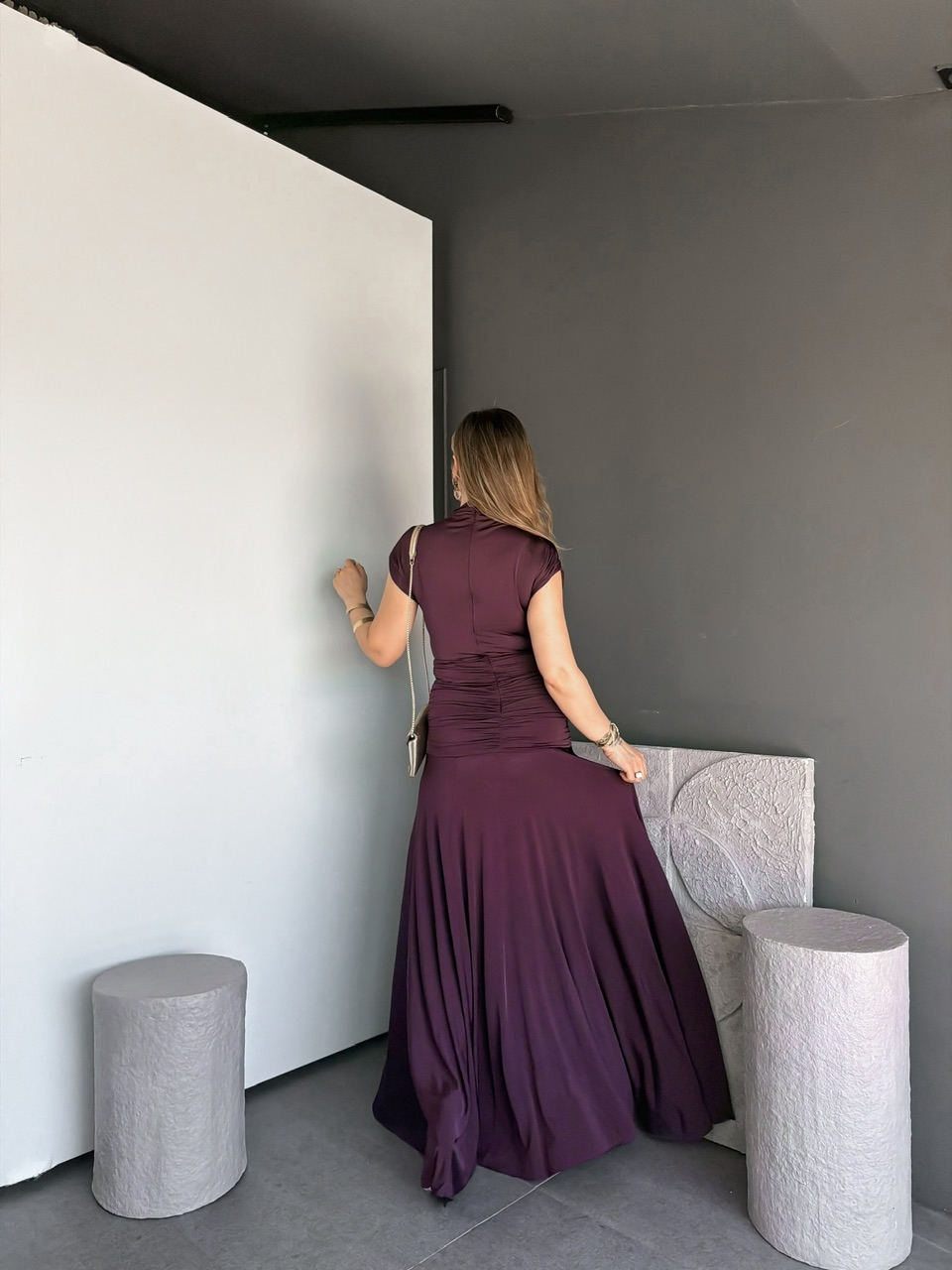 Mürdüm Gümüş Tokalı Drapeli Marka Elbise