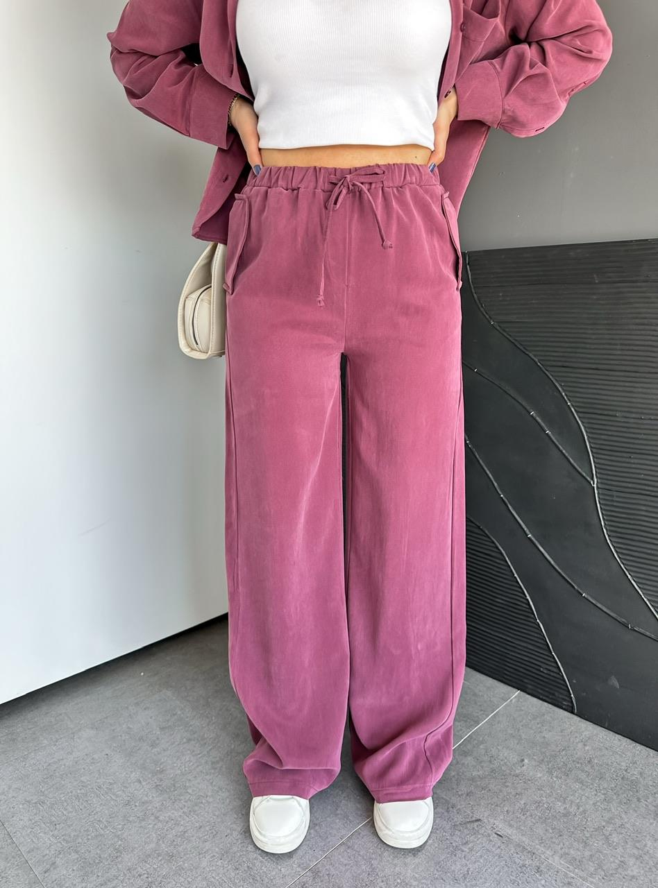 Mürdüm Kapak Cepli Taşlanmış Pantolon