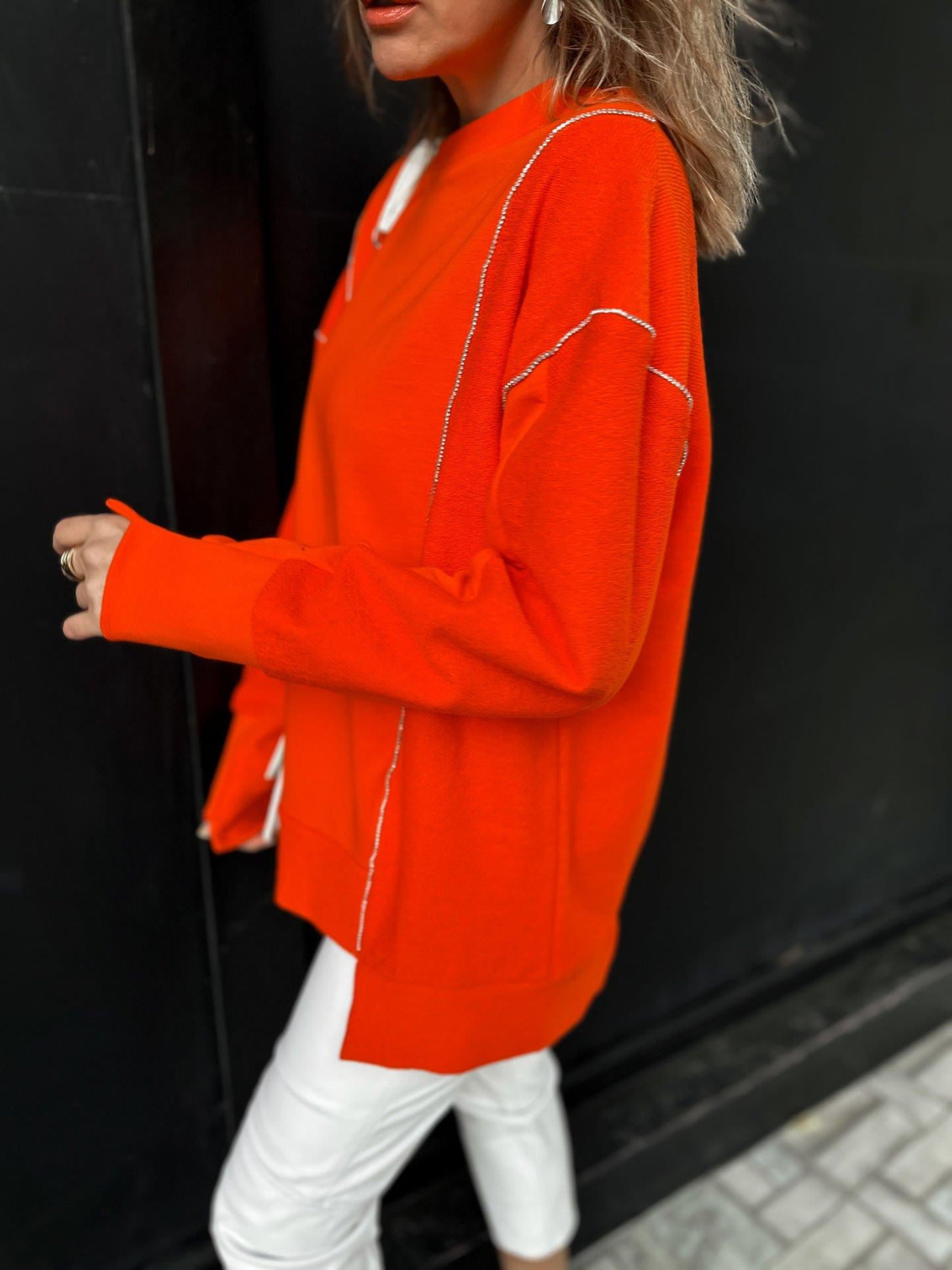 Nar Çiçeği Asimetrik Taşlı Sweatshirt