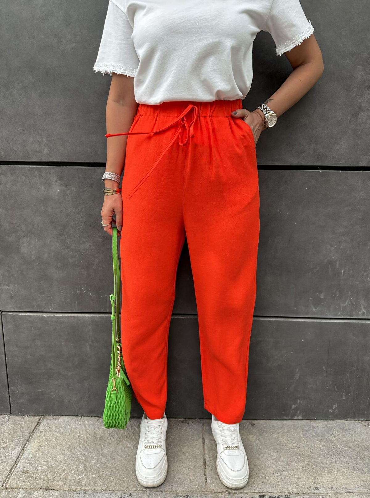 Nar Çiçeği Beli Lastikli Bol Pantolon