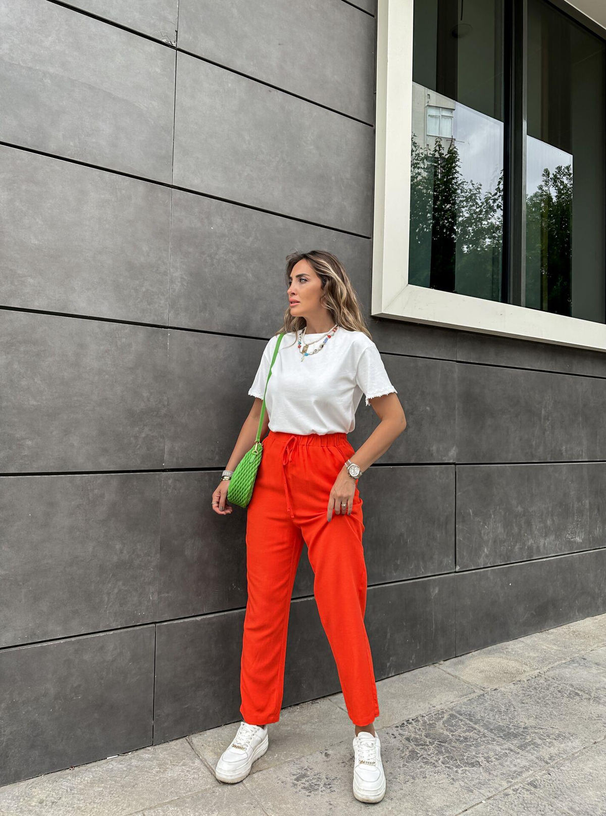 Nar Çiçeği Beli Lastikli Bol Pantolon