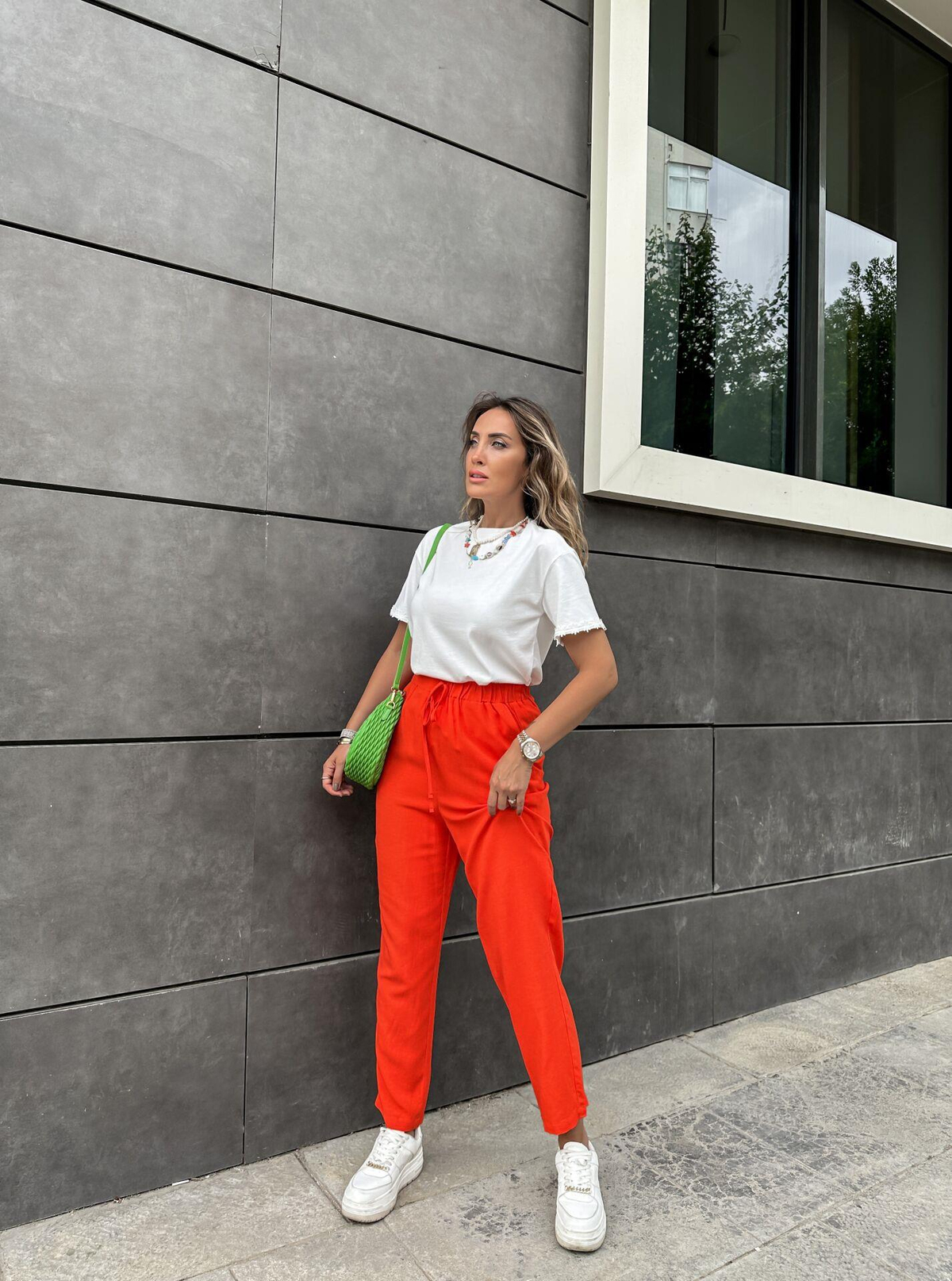 Nar Çiçeği Beli Lastikli Bol Pantolon
