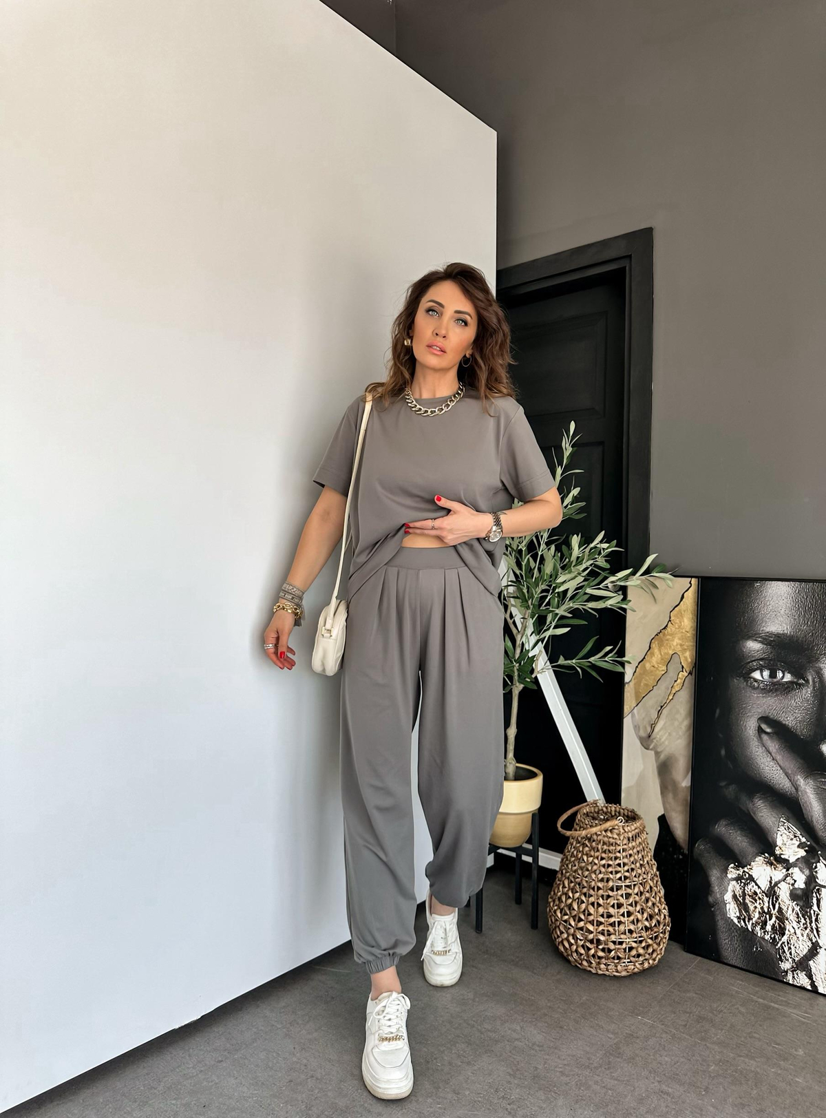 Natural Yeşil Şalvarlı Modal Takım