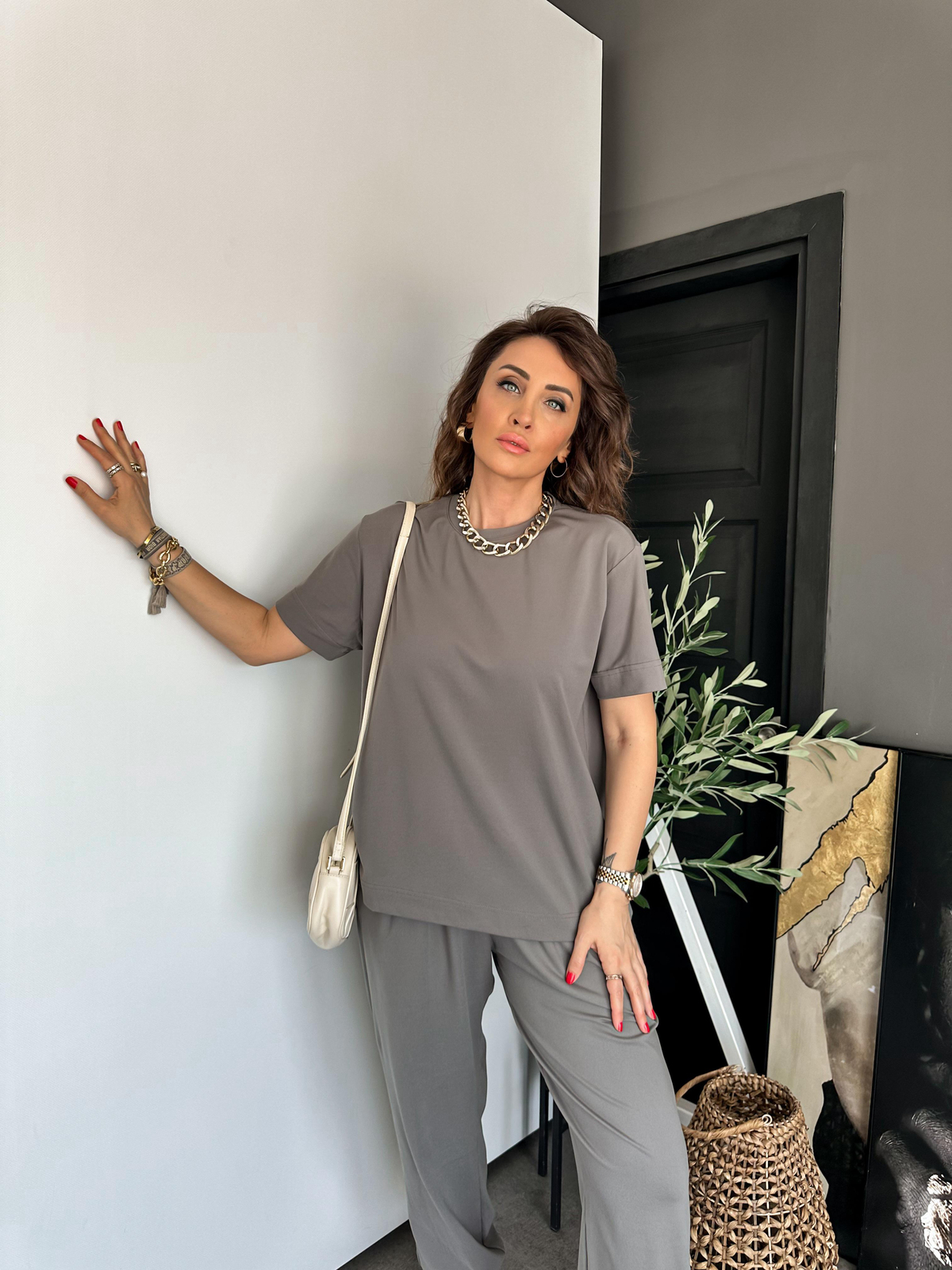 Natural Yeşil Şalvarlı Modal Takım