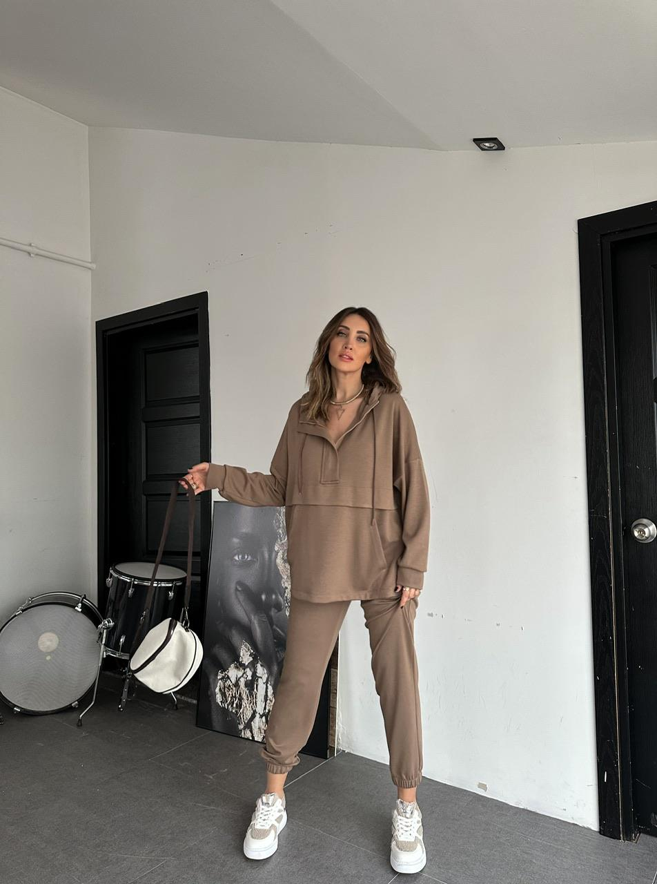 Naturel Kahve Kapşonlu Modal Spor Takım