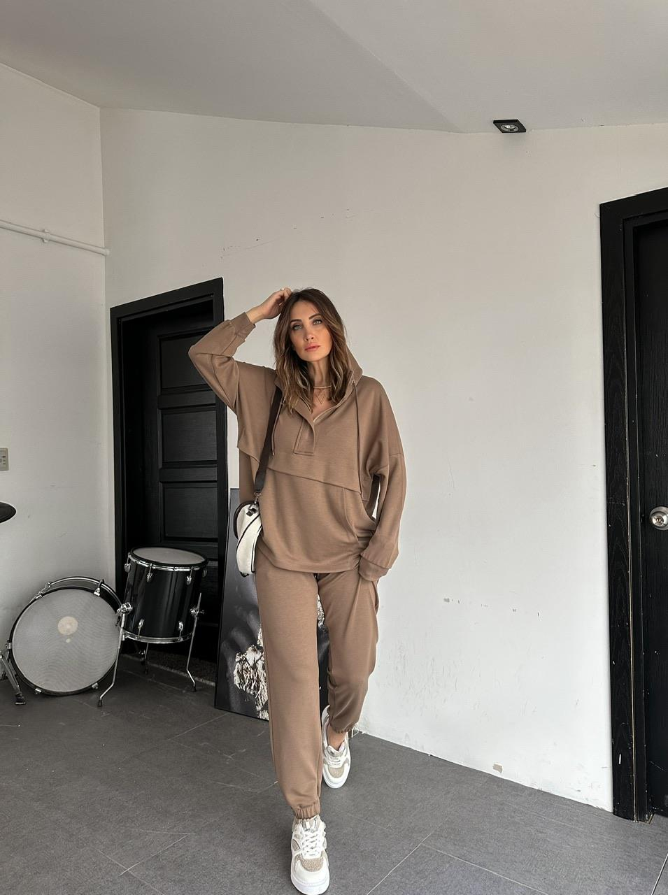 Naturel Kahve Kapşonlu Modal Spor Takım