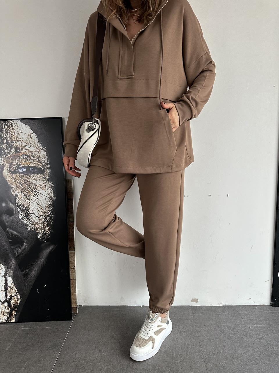 Naturel Kahve Kapşonlu Modal Spor Takım
