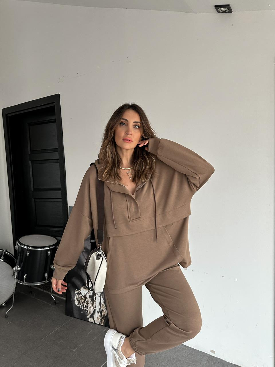 Naturel Kahve Kapşonlu Modal Spor Takım
