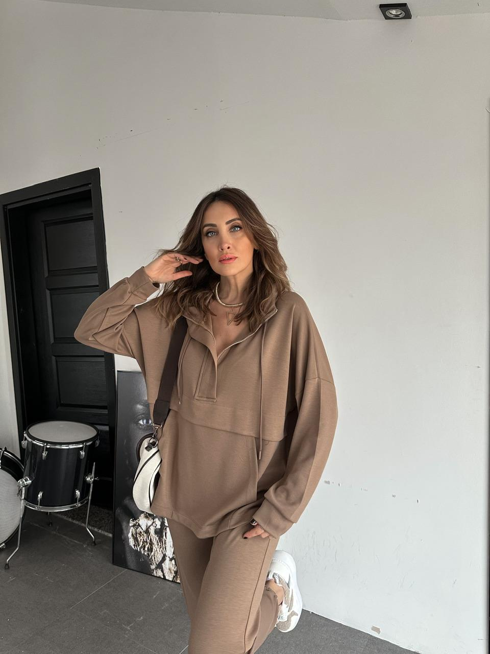 Naturel Kahve Kapşonlu Modal Spor Takım