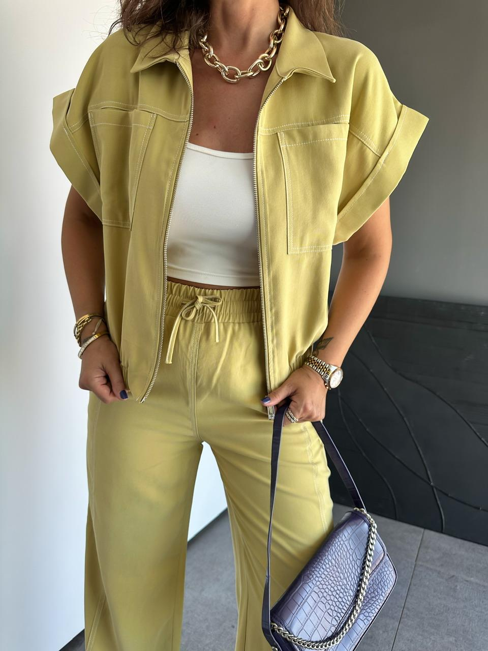 Naturel Sarı Dikişli Premium Casual Takım