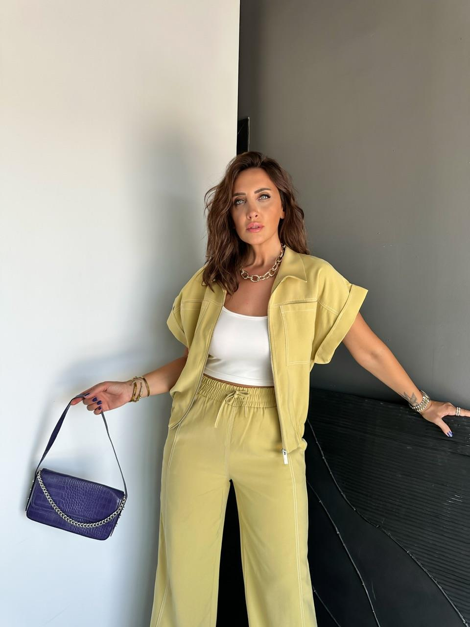 Naturel Sarı Dikişli Premium Casual Takım