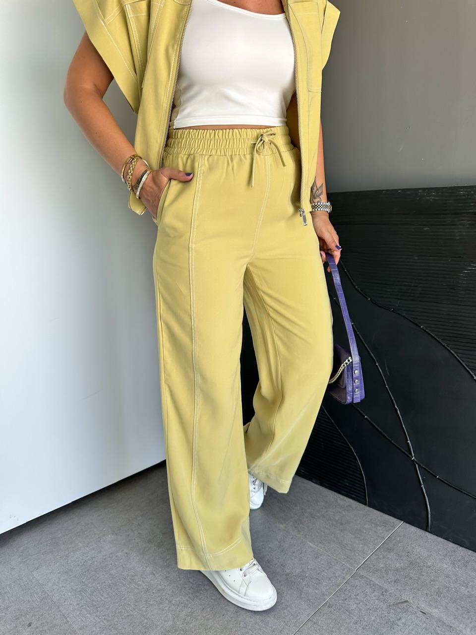 Naturel Sarı Dikişli Premium Casual Takım