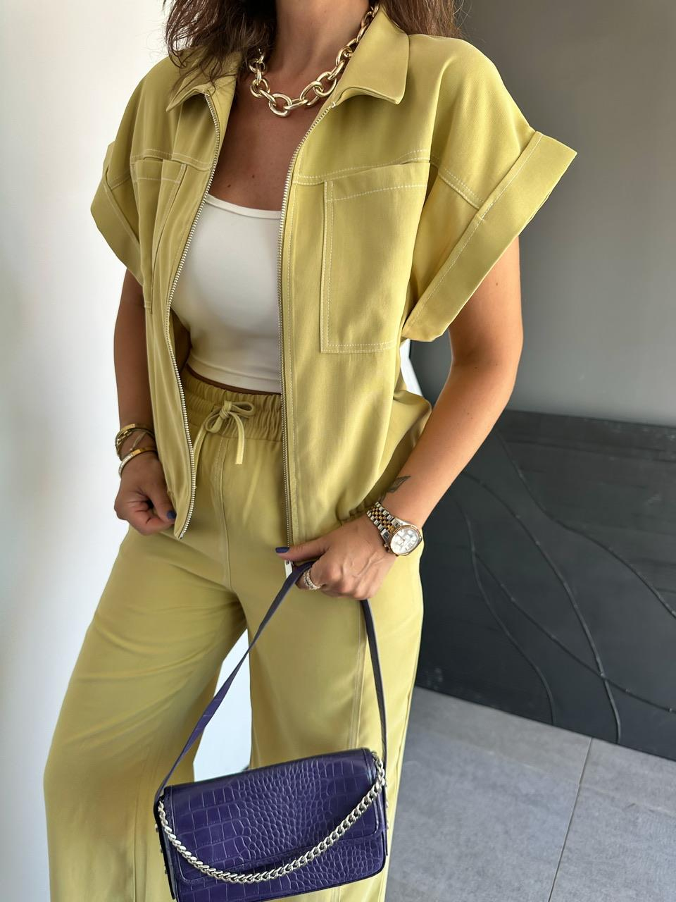Naturel Sarı Dikişli Premium Casual Takım