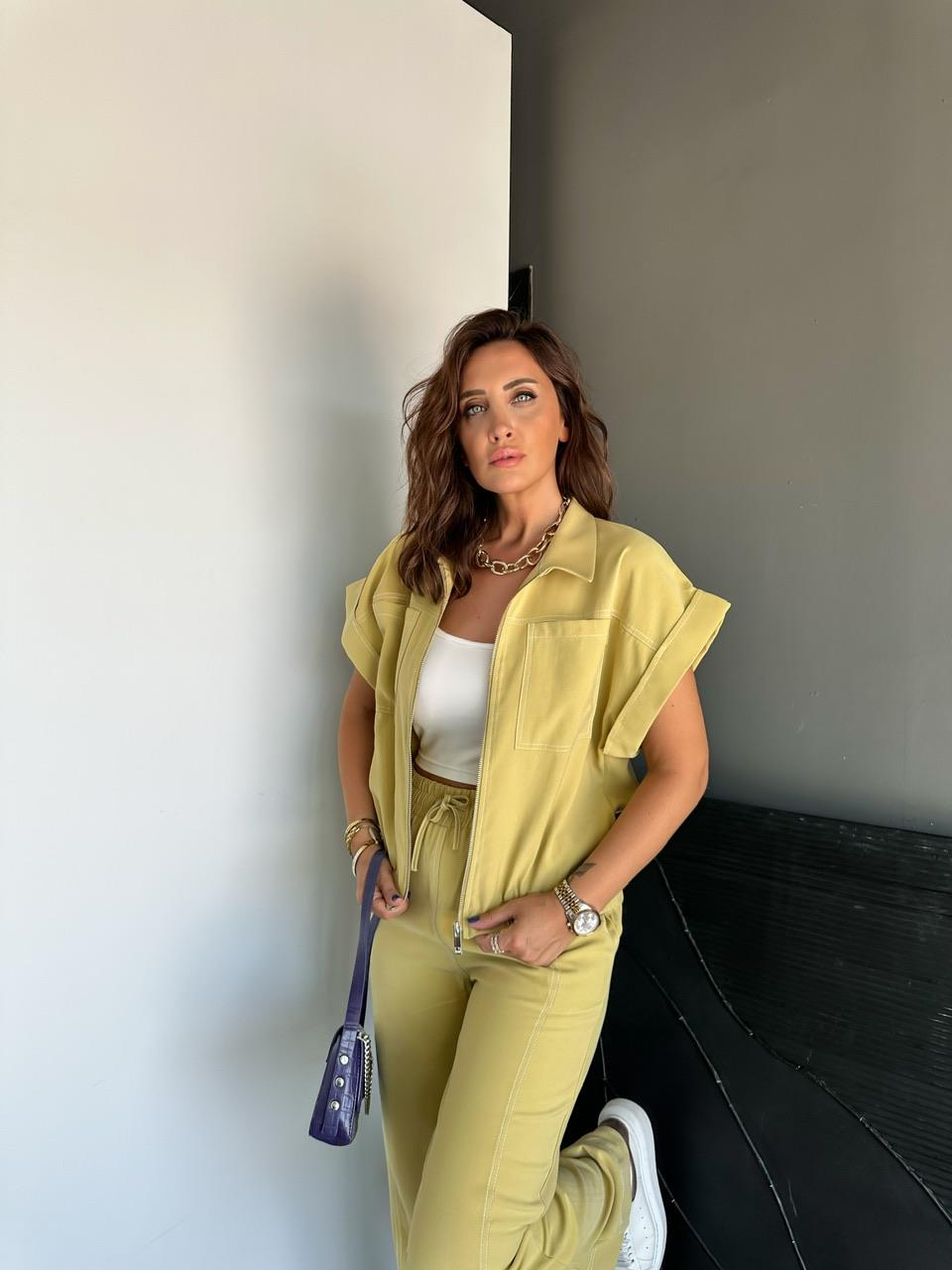 Naturel Sarı Dikişli Premium Casual Takım