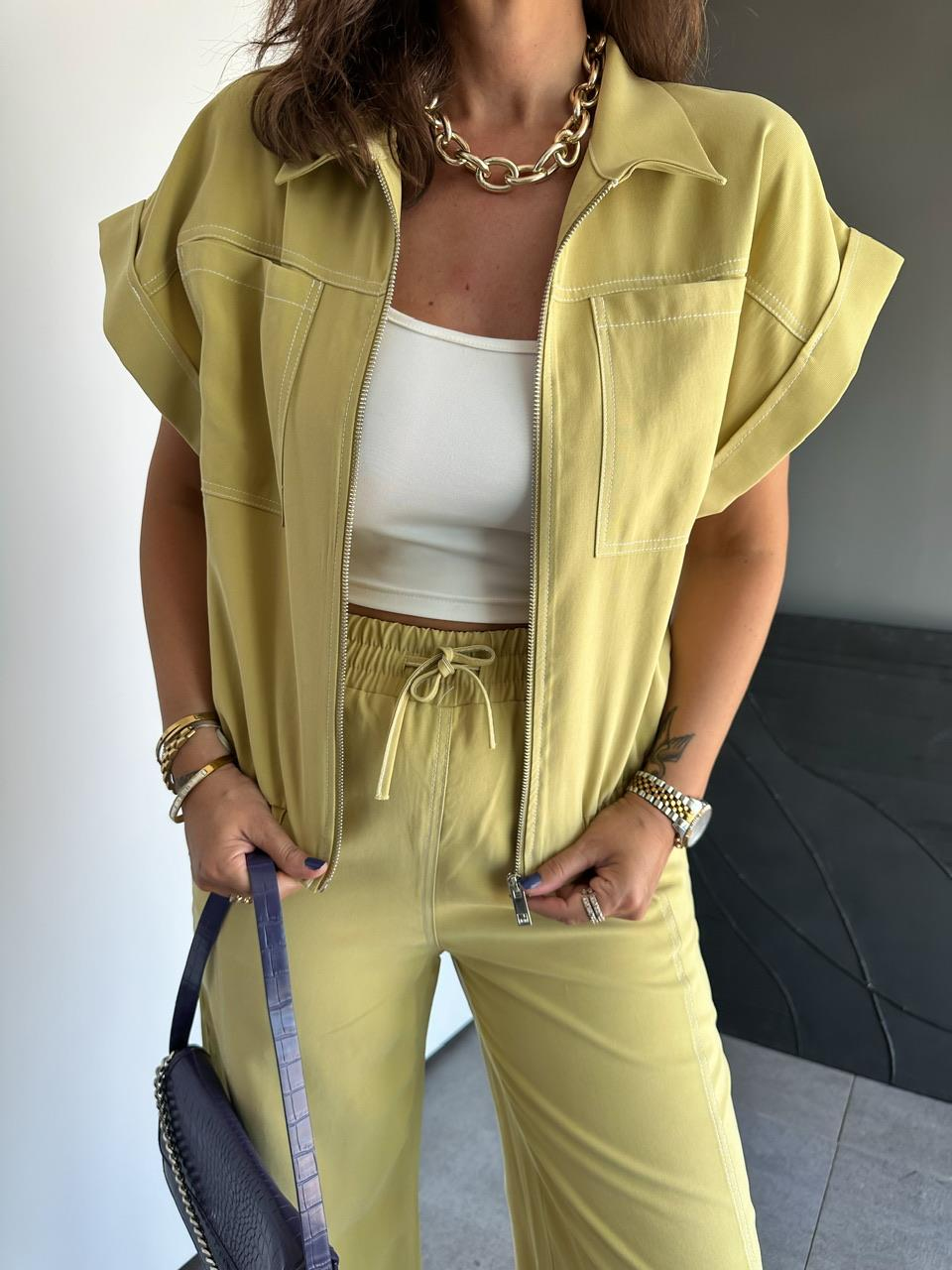 Naturel Sarı Dikişli Premium Casual Takım
