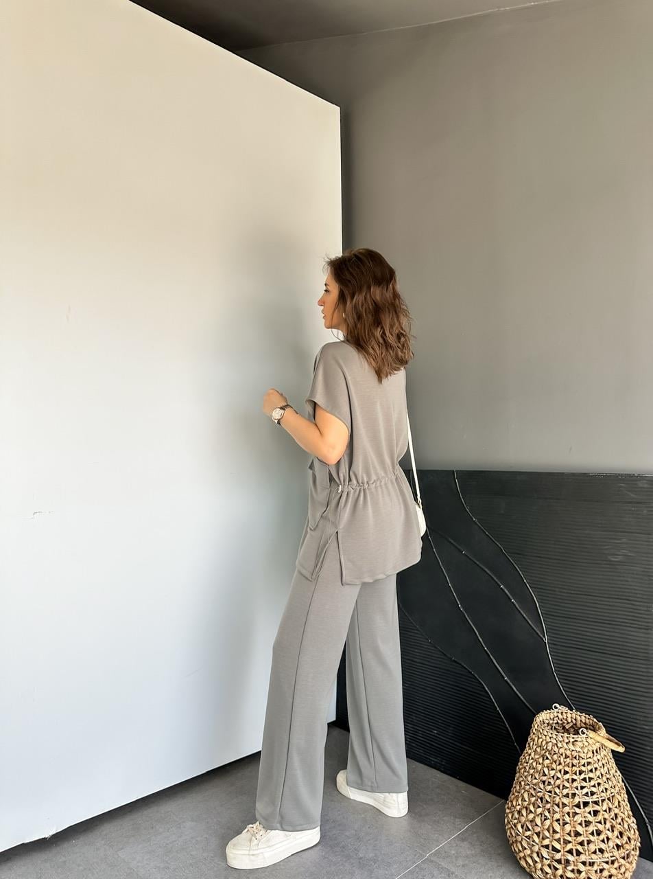 Naturel Yeşil Beli Lastikli Yelekli Modal Takım