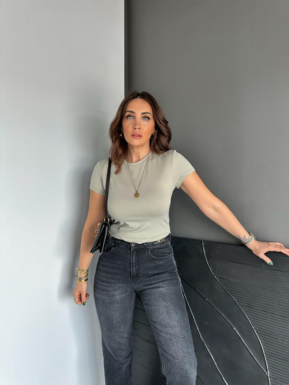 Naturel Yeşil Likralı Cotton Orijinal Tshirt