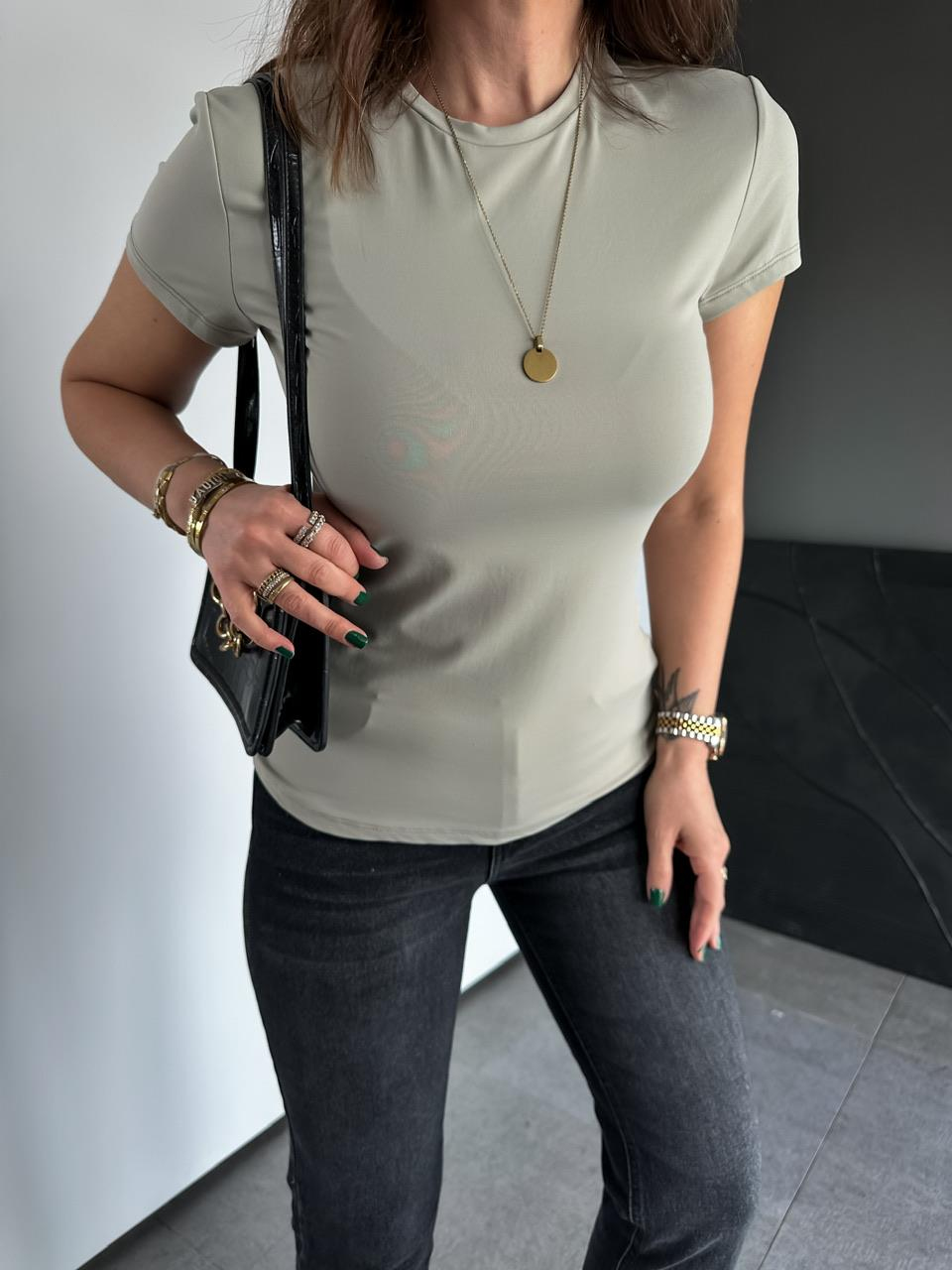 Naturel Yeşil Likralı Cotton Orijinal Tshirt