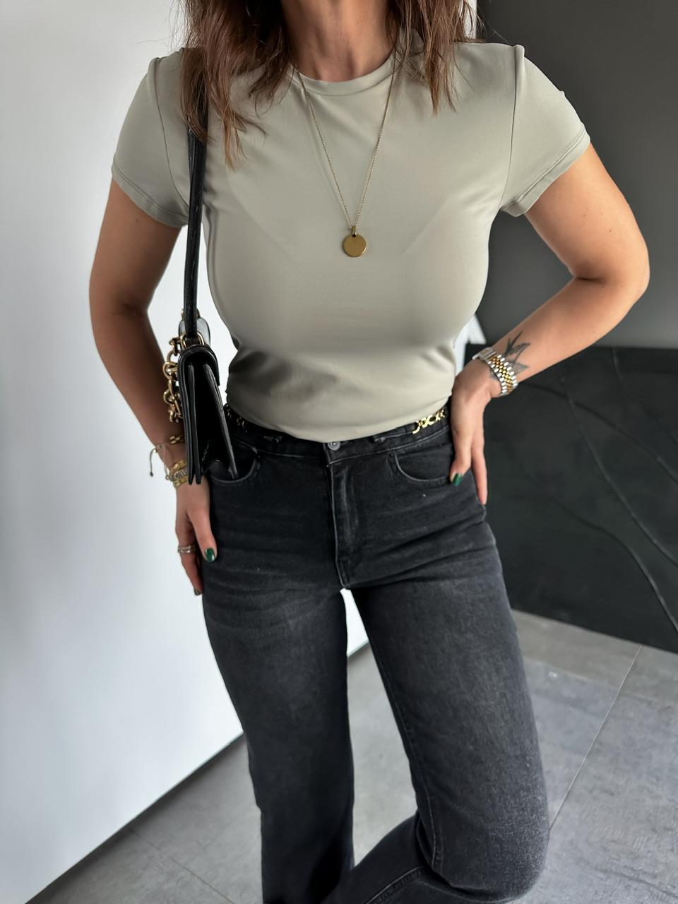 Naturel Yeşil Likralı Cotton Orijinal Tshirt