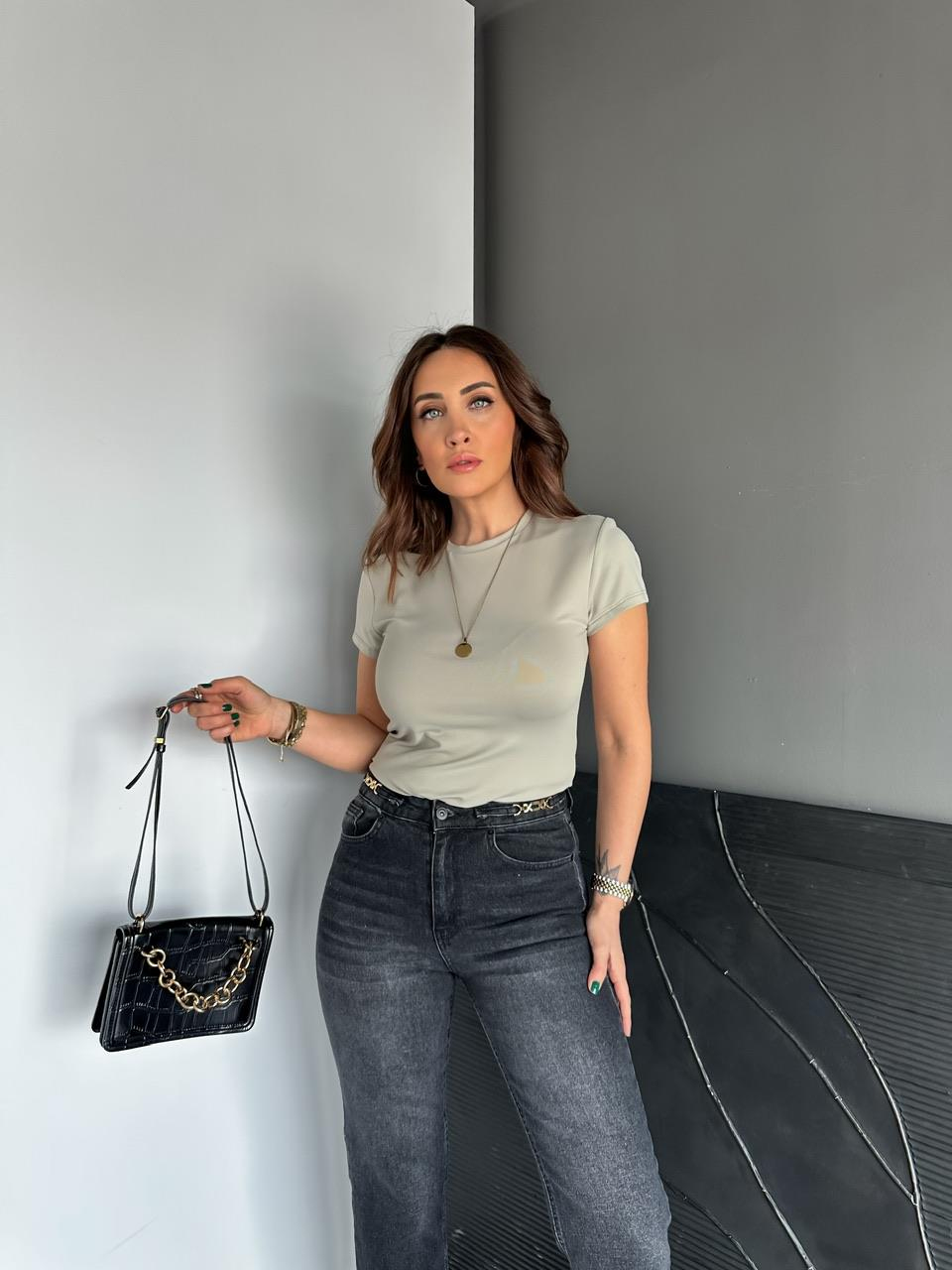 Naturel Yeşil Likralı Cotton Orijinal Tshirt