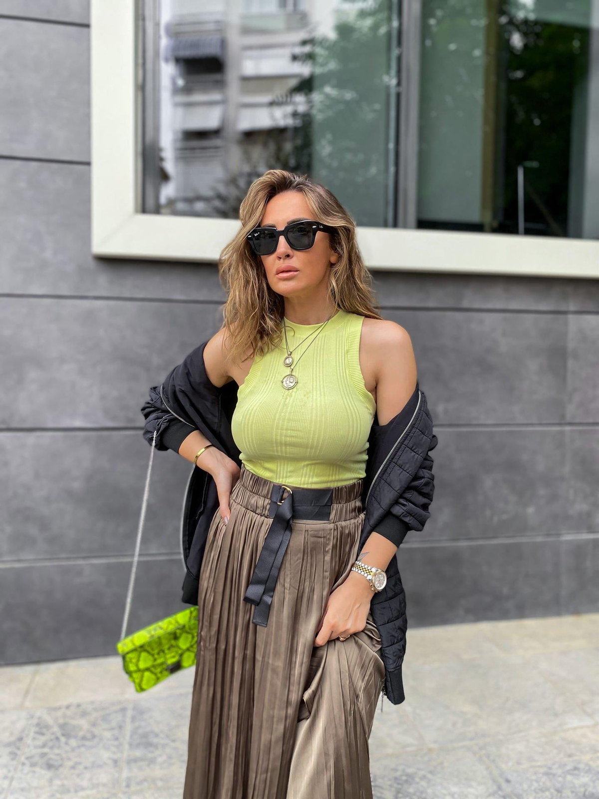 Neon Yeşil Fitilli Halter Crop