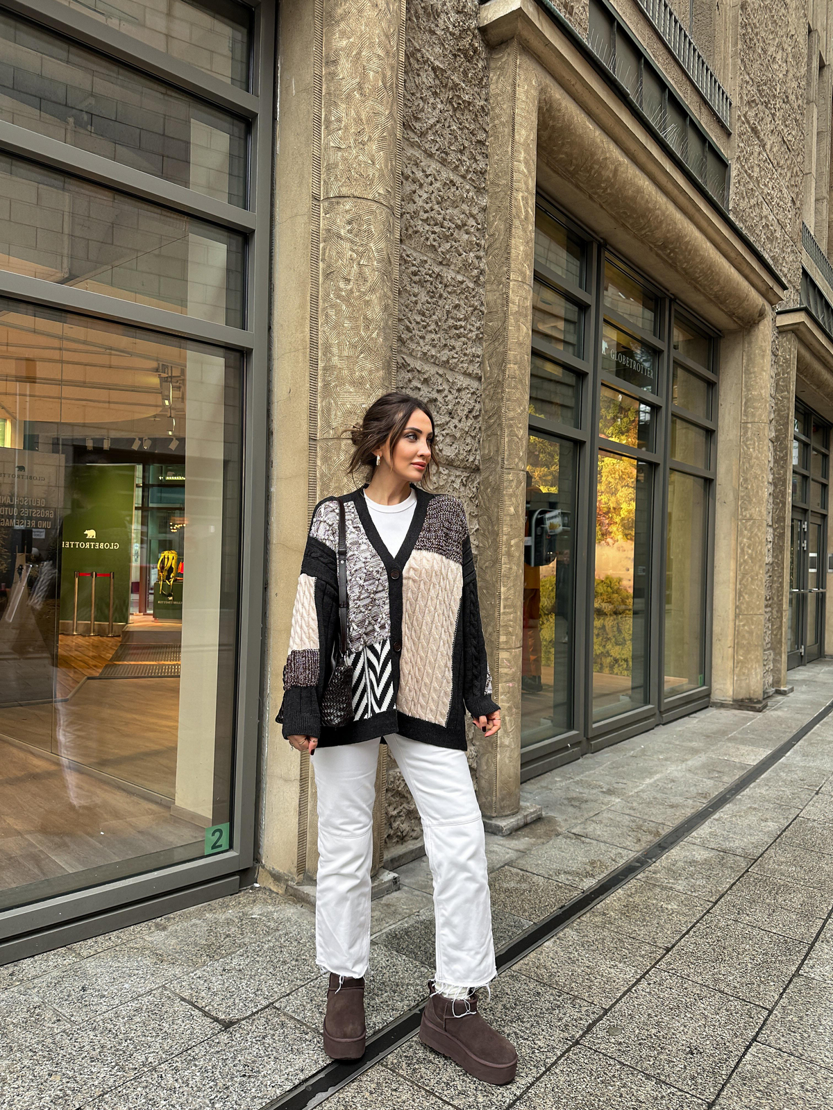 Patchwork Desenli Düğmeli Hırka