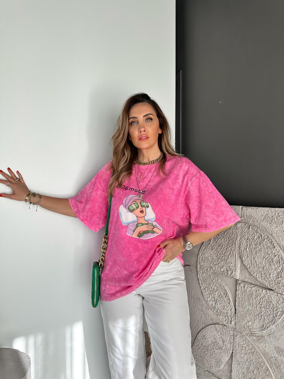 Pembe 2026 Mood Yıkamalı Tshirt
