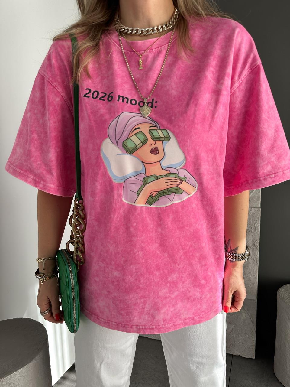 Pembe 2026 Mood Yıkamalı Tshirt