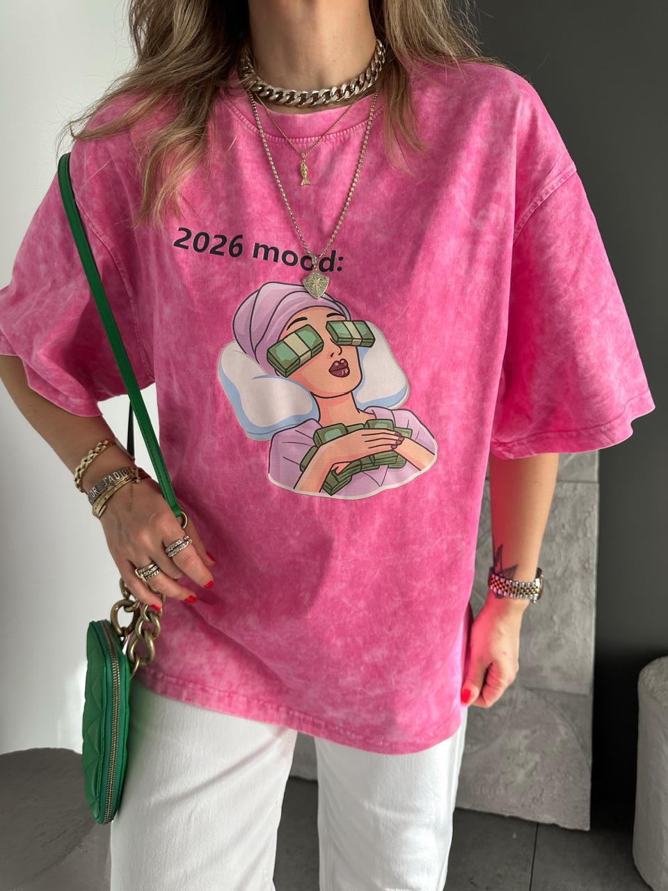 Pembe 2026 Mood Yıkamalı Tshirt