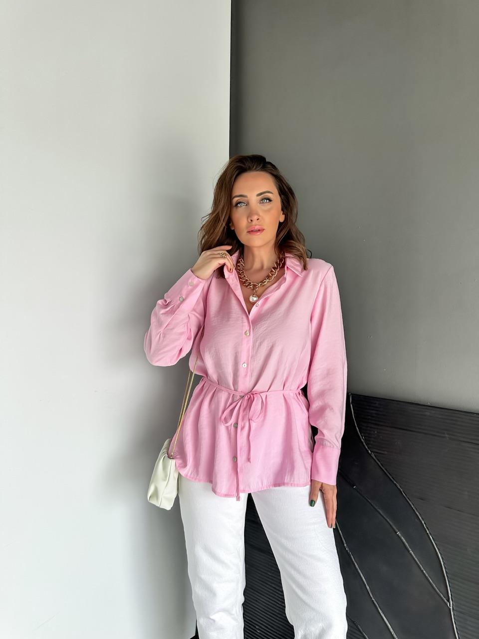 Pembe Beli İpli Orijinal Gömlek