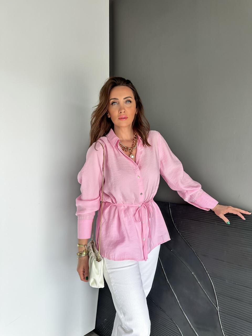 Pembe Beli İpli Orijinal Gömlek